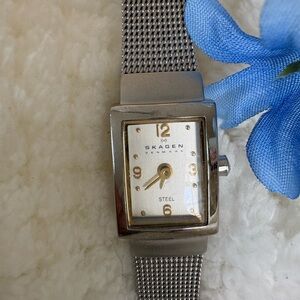 NEW Skagen Stainless Steel Women  Mesh Watch Rectangular Silver Dial 12-Hour